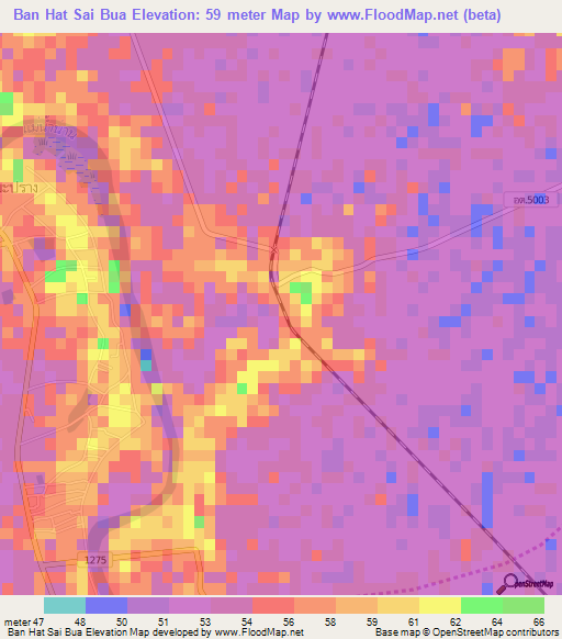 Ban Hat Sai Bua,Thailand Elevation Map