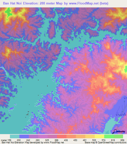 Ban Hat Noi,Thailand Elevation Map
