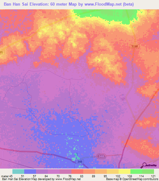 Ban Han Sai,Thailand Elevation Map