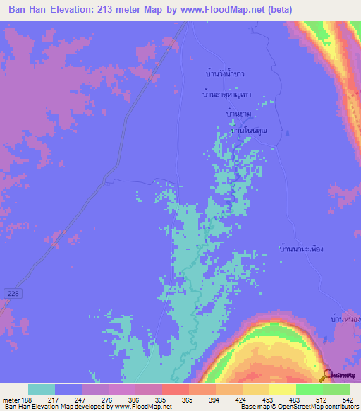 Ban Han,Thailand Elevation Map