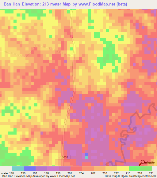 Ban Han,Thailand Elevation Map