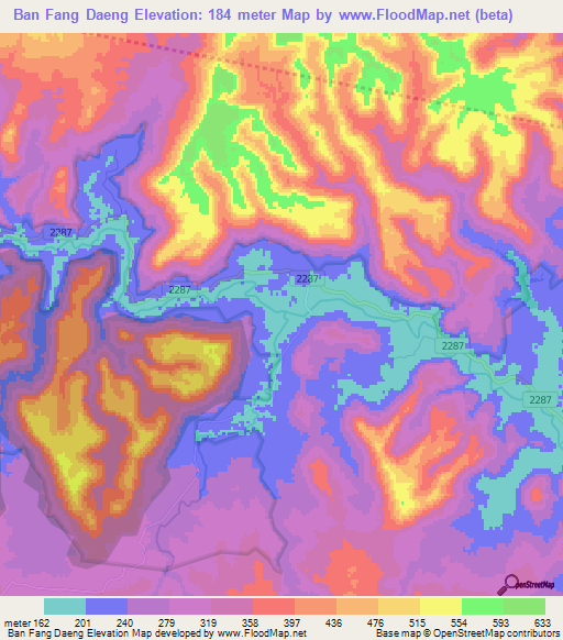 Ban Fang Daeng,Thailand Elevation Map