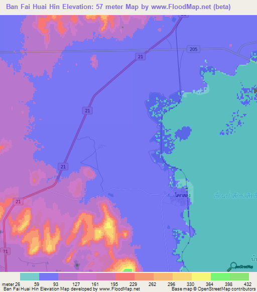 Ban Fai Huai Hin,Thailand Elevation Map