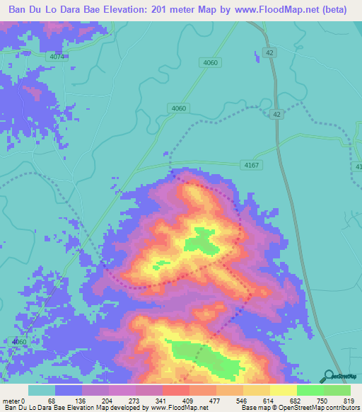Ban Du Lo Dara Bae,Thailand Elevation Map