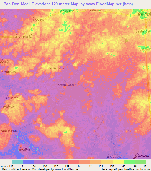 Ban Don Moei,Thailand Elevation Map