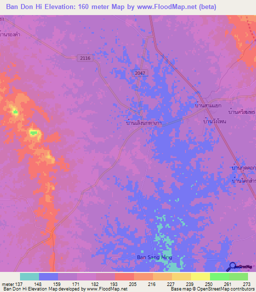 Ban Don Hi,Thailand Elevation Map