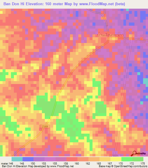 Ban Don Hi,Thailand Elevation Map