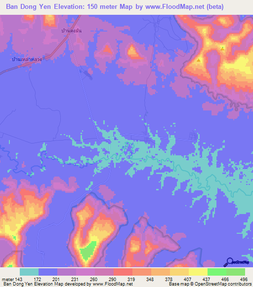 Ban Dong Yen,Thailand Elevation Map