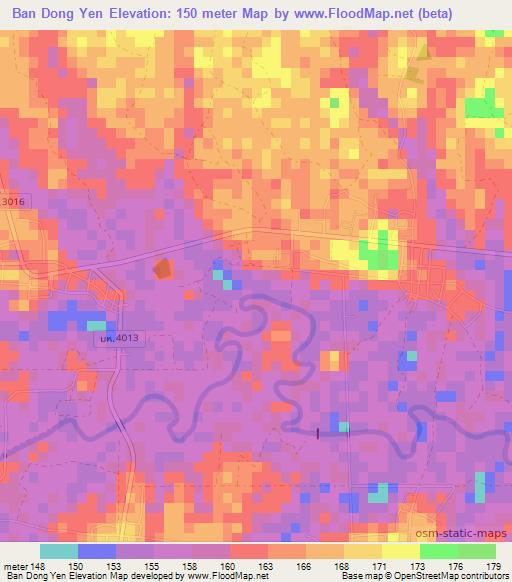Ban Dong Yen,Thailand Elevation Map