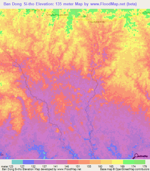Ban Dong Si-tho,Thailand Elevation Map