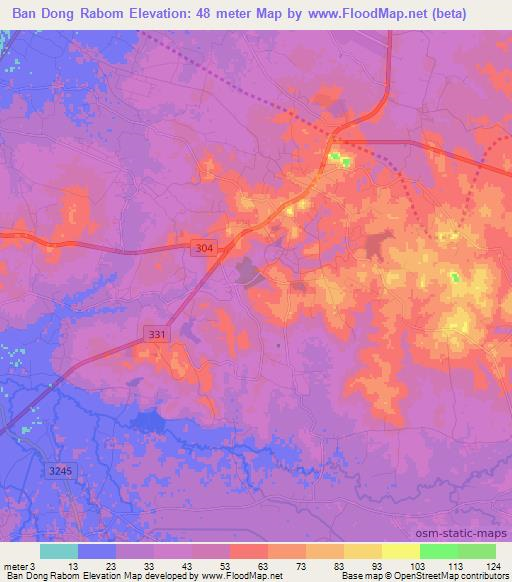 Ban Dong Rabom,Thailand Elevation Map
