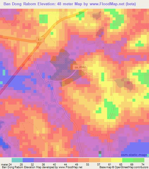 Ban Dong Rabom,Thailand Elevation Map