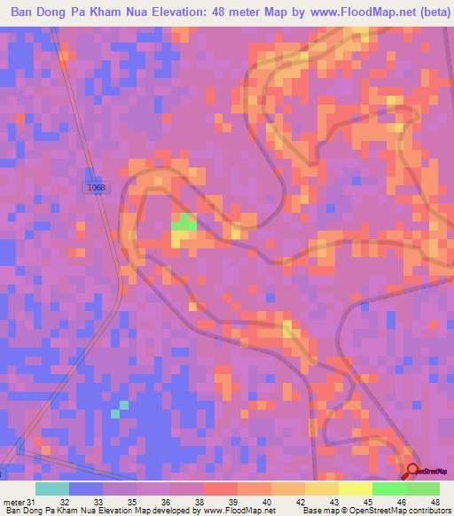 Ban Dong Pa Kham Nua,Thailand Elevation Map