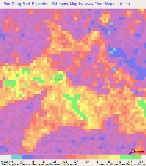 Ban Dong Mari,Thailand Elevation Map