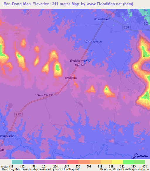 Ban Dong Man,Thailand Elevation Map