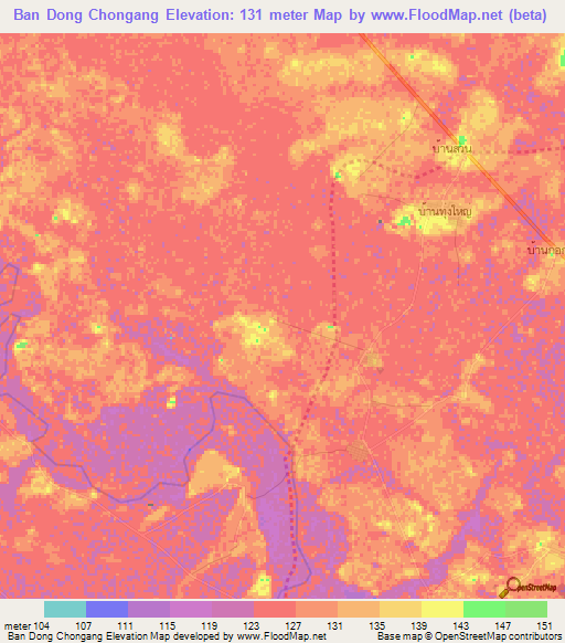 Ban Dong Chongang,Thailand Elevation Map