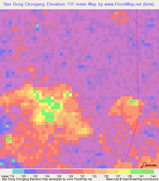 Ban Dong Chongang,Thailand Elevation Map