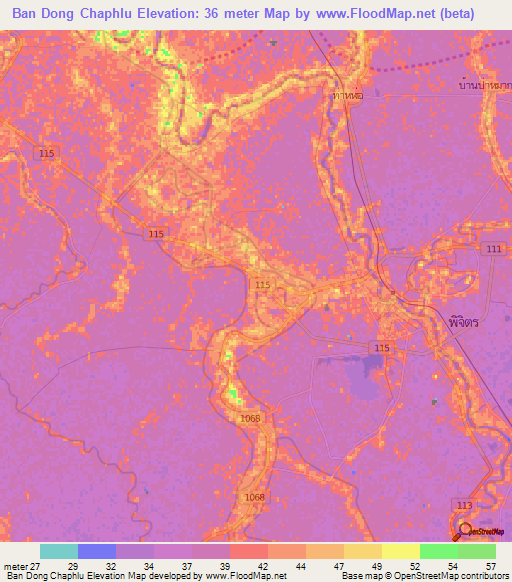 Ban Dong Chaphlu,Thailand Elevation Map