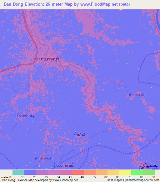 Ban Dong,Thailand Elevation Map