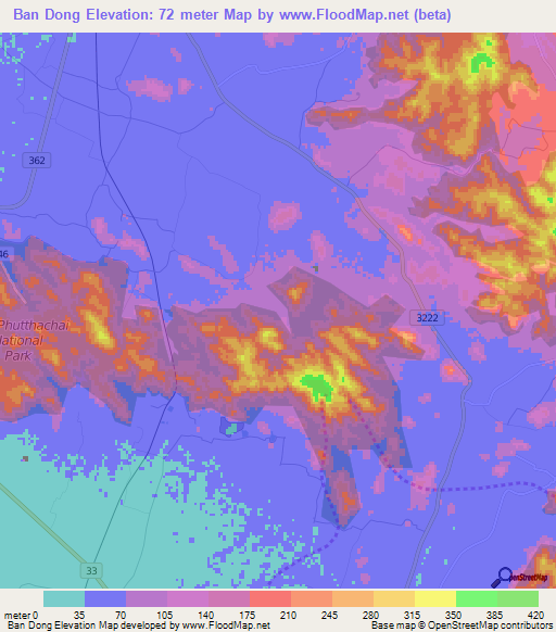 Ban Dong,Thailand Elevation Map