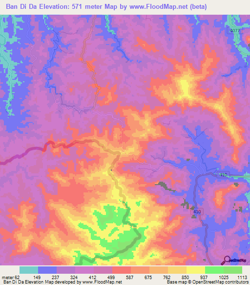 Ban Di Da,Thailand Elevation Map