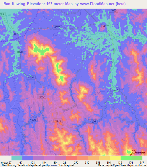 Ban Kuwing,Thailand Elevation Map