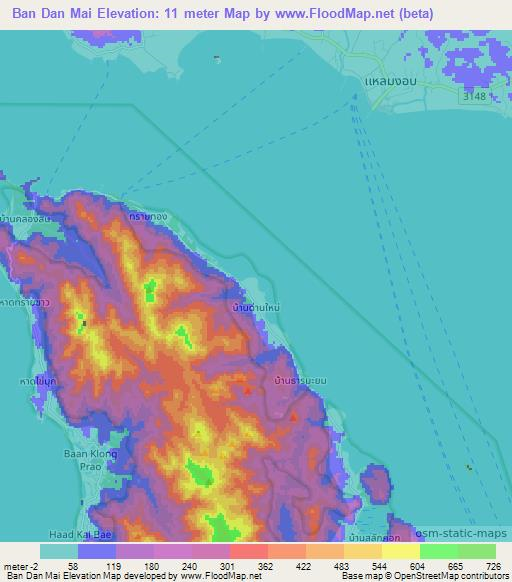Ban Dan Mai,Thailand Elevation Map