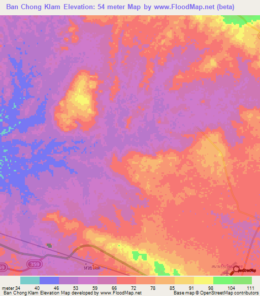 Ban Chong Klam,Thailand Elevation Map