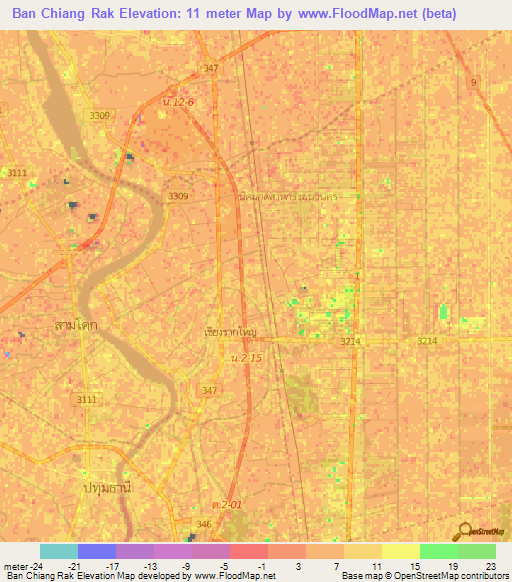 Ban Chiang Rak,Thailand Elevation Map