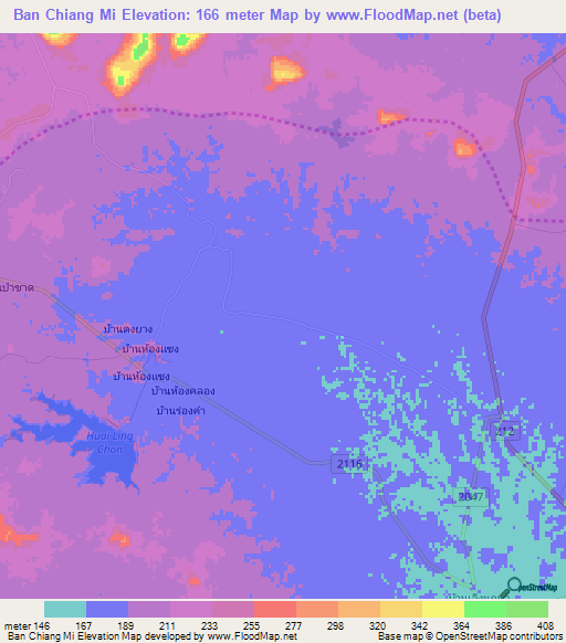 Ban Chiang Mi,Thailand Elevation Map