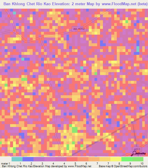Ban Khlong Chet Rio Kao,Thailand Elevation Map