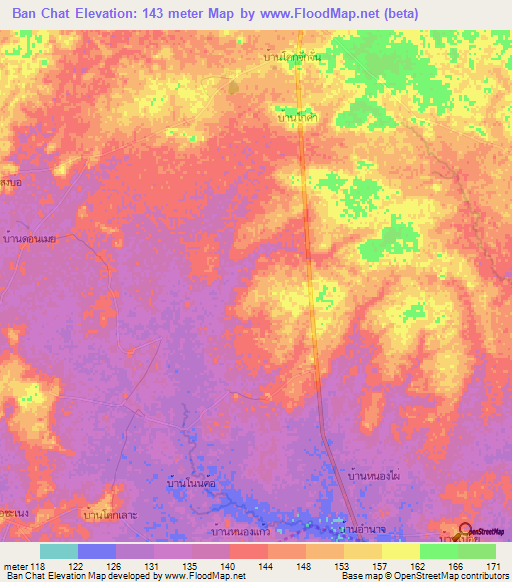 Ban Chat,Thailand Elevation Map