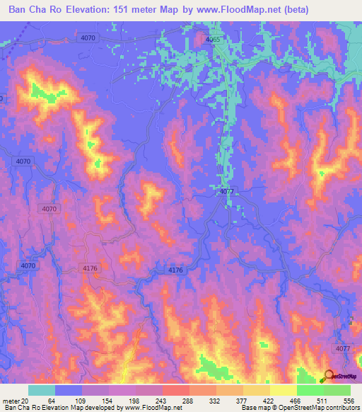 Ban Cha Ro,Thailand Elevation Map