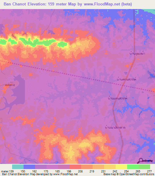 Ban Chanot,Thailand Elevation Map
