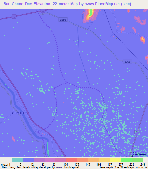 Ban Chang Dao,Thailand Elevation Map