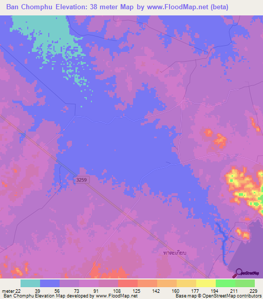 Ban Chomphu,Thailand Elevation Map