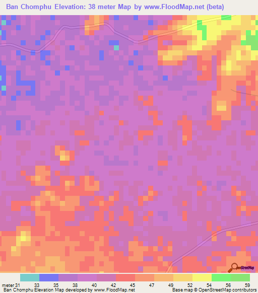 Ban Chomphu,Thailand Elevation Map