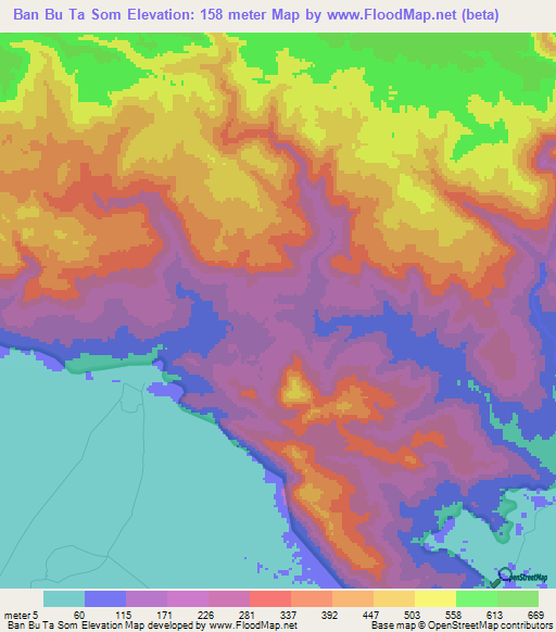 Ban Bu Ta Som,Thailand Elevation Map