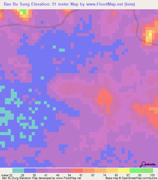 Ban Bu Sung,Thailand Elevation Map