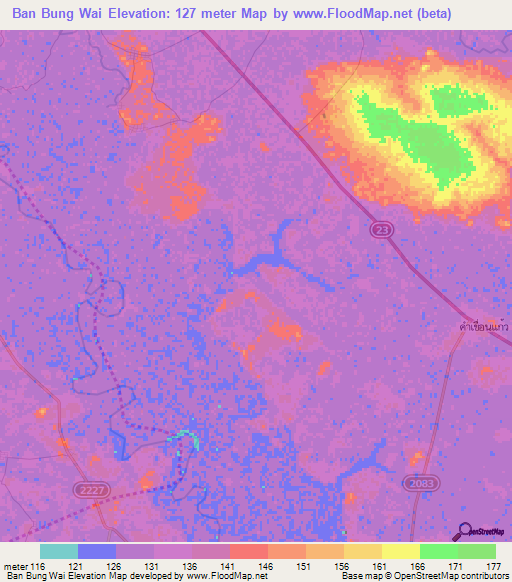 Ban Bung Wai,Thailand Elevation Map