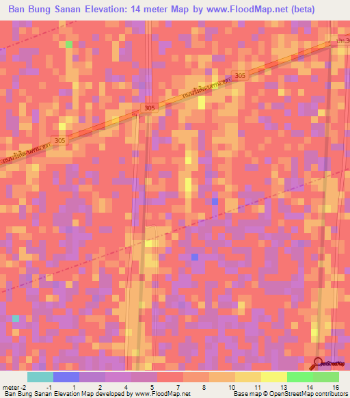 Ban Bung Sanan,Thailand Elevation Map