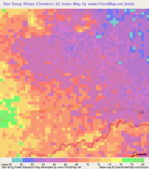 Ban Bung Khaen,Thailand Elevation Map