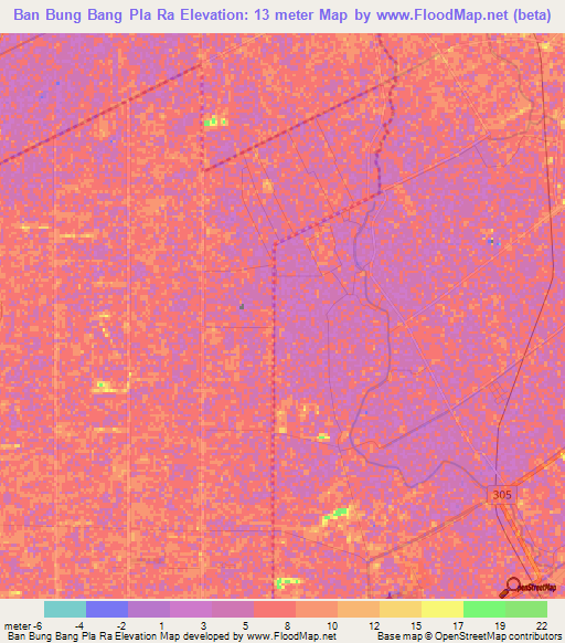 Ban Bung Bang Pla Ra,Thailand Elevation Map