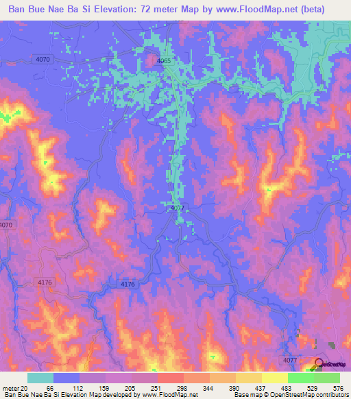 Ban Bue Nae Ba Si,Thailand Elevation Map