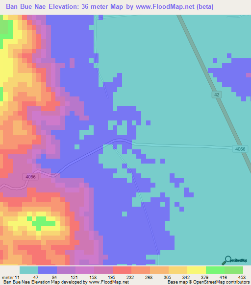 Ban Bue Nae,Thailand Elevation Map