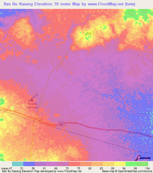 Ban Bu Kasang,Thailand Elevation Map
