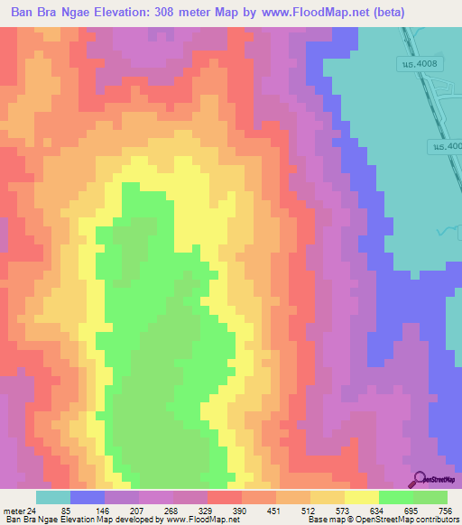 Ban Bra Ngae,Thailand Elevation Map