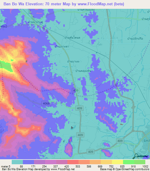 Ban Bo Wa,Thailand Elevation Map