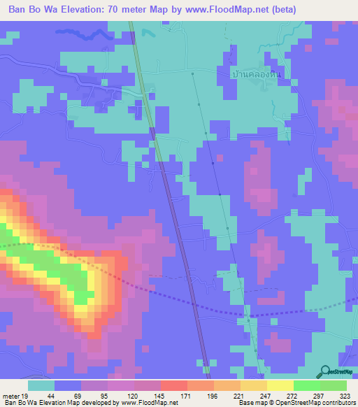Ban Bo Wa,Thailand Elevation Map