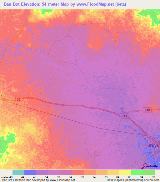 Ban Bot,Thailand Elevation Map